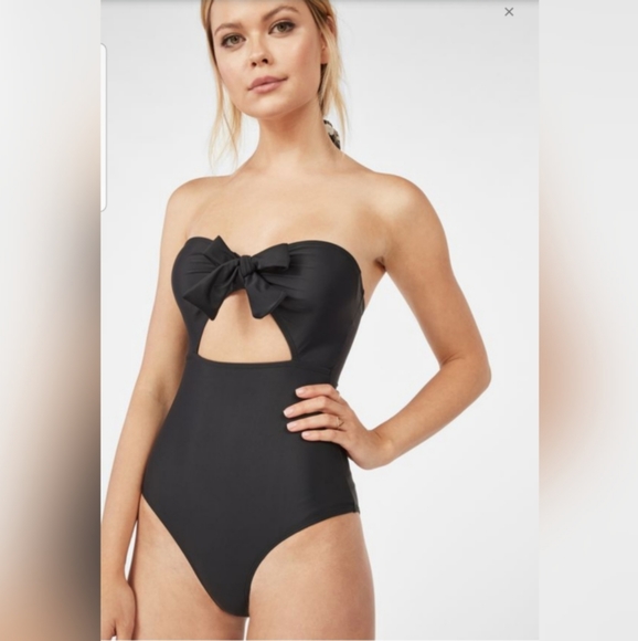 JustFab Black One-Piece Tie Front Bathing Swimsuit - Picture 2 of 4
